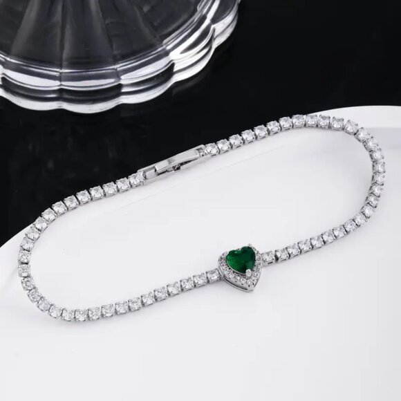 Sterling Silver Womens 2ct Green Emerald Gemstone 1ct Diamond Tennis Bracelet - Picture 3 of 7
